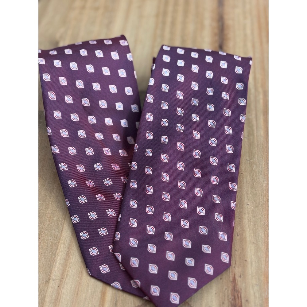 Luciano‎ Barbera Mens Silk Geometric Pattern Necktie Handmade Italy Burgundy (2)